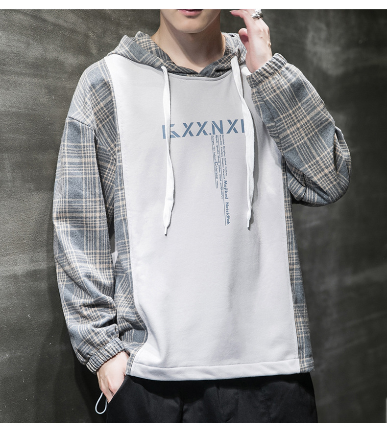 Hooded Sweater Men Fashion Brands Fake Two-Piece Long Sleeve Plaid Top Clothes Korean Style Trendy Loose Jeans for Hoody Hooded Sweater Men Fashion Brands Fake Two-Piece Long Sleeve Plaid Top Clothes Korean Style Trendy Loose Jeans for Hoody