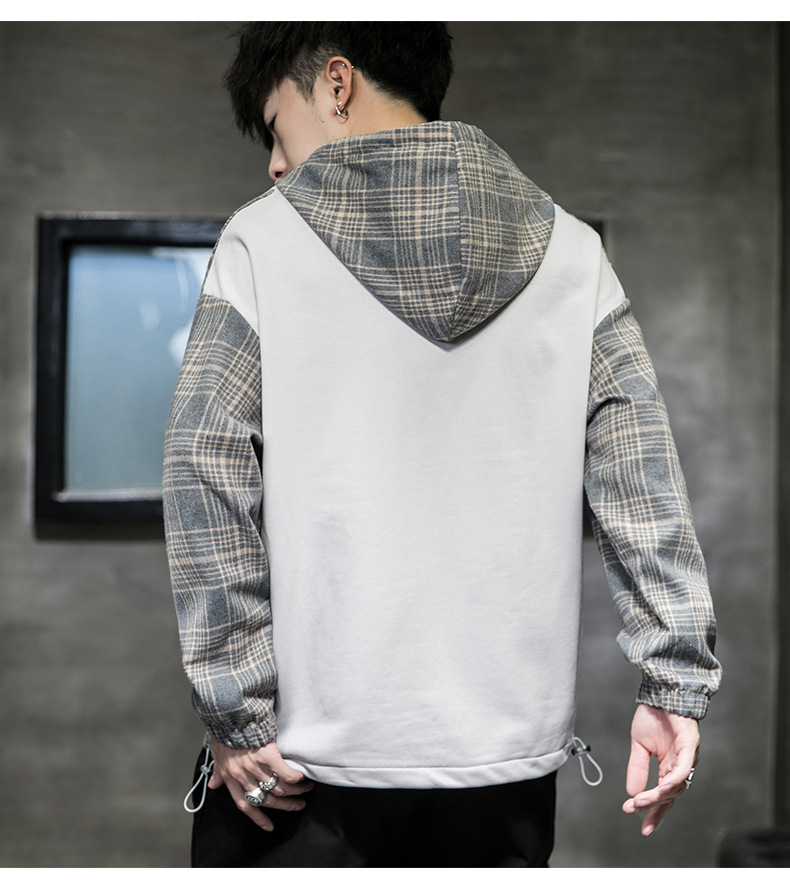 Hooded Sweater Men Fashion Brands Fake Two-Piece Long Sleeve Plaid Top Clothes Korean Style Trendy Loose Jeans for Hoody Hooded Sweater Men Fashion Brands Fake Two-Piece Long Sleeve Plaid Top Clothes Korean Style Trendy Loose Jeans for Hoody