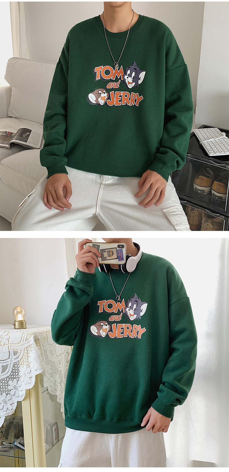 2020 New round Neck Brushed Hoody Men's KoreanStyle Loose Couple LongSleeved Tshirt Versatile Top Bottoming Shirt