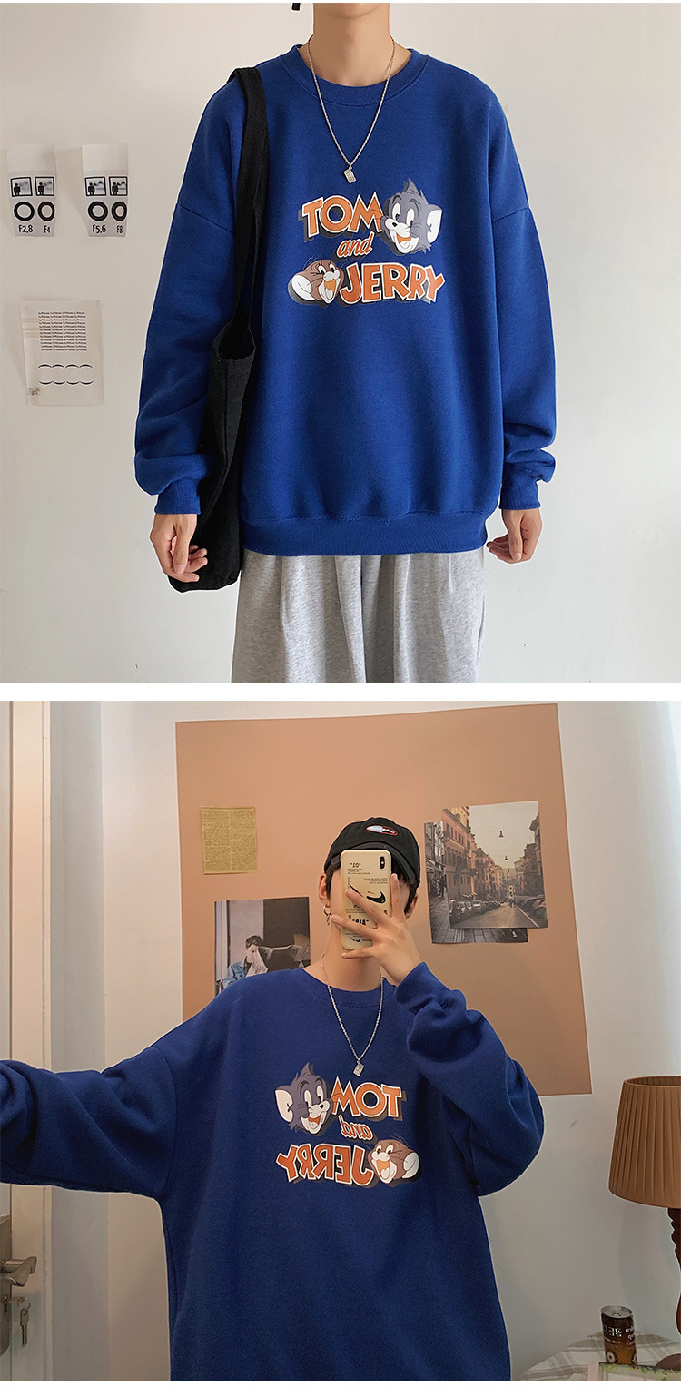 2020 New round Neck Brushed Hoody Men's KoreanStyle Loose Couple LongSleeved Tshirt Versatile Top Bottoming Shirt