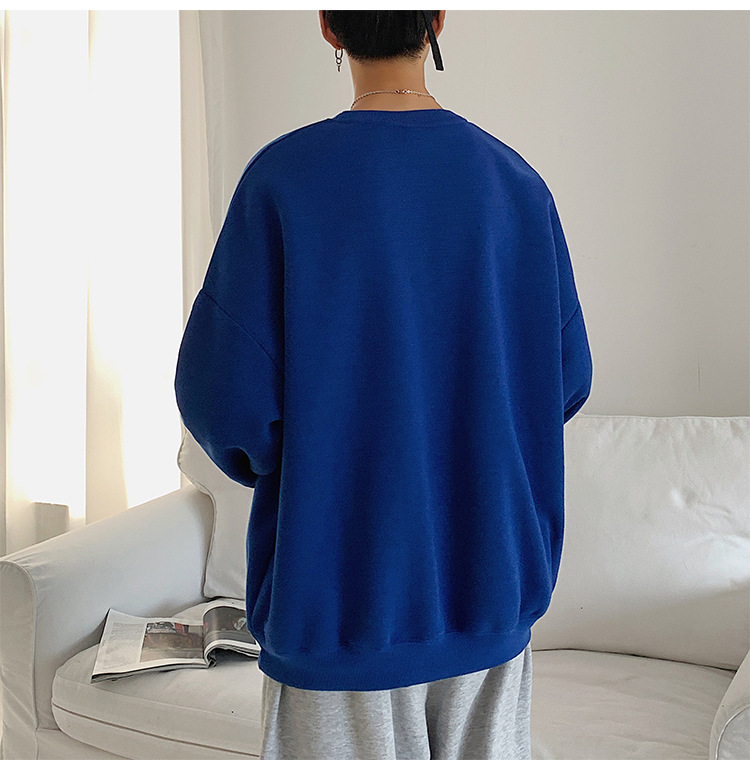 2020 New round Neck Brushed Hoody Men's KoreanStyle Loose Couple LongSleeved Tshirt Versatile Top Bottoming Shirt