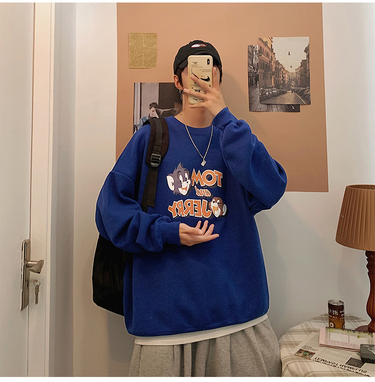 2020 New round Neck Brushed Hoody Men's KoreanStyle Loose Couple LongSleeved Tshirt Versatile Top Bottoming Shirt