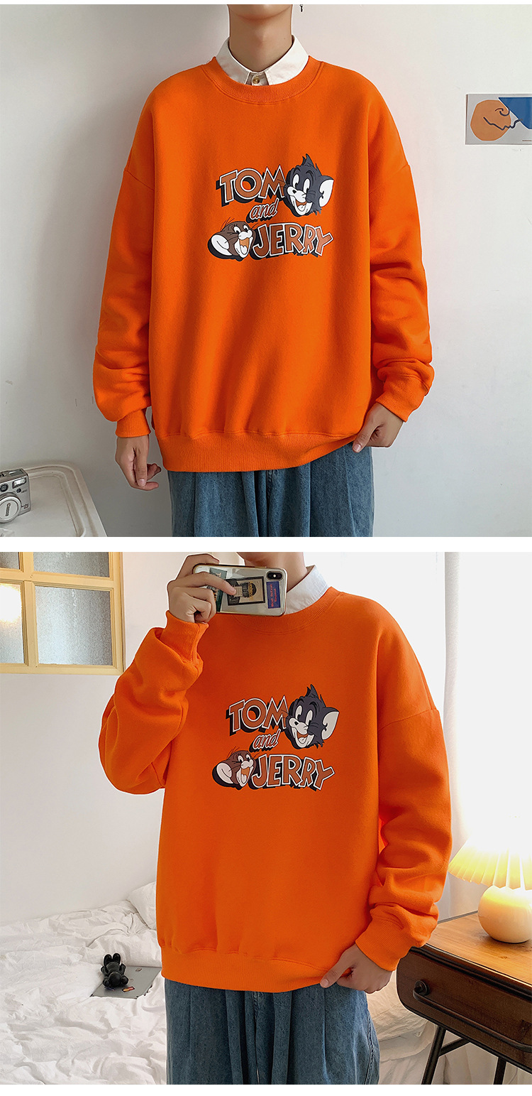 2020 New round Neck Brushed Hoody Men's KoreanStyle Loose Couple LongSleeved Tshirt Versatile Top Bottoming Shirt