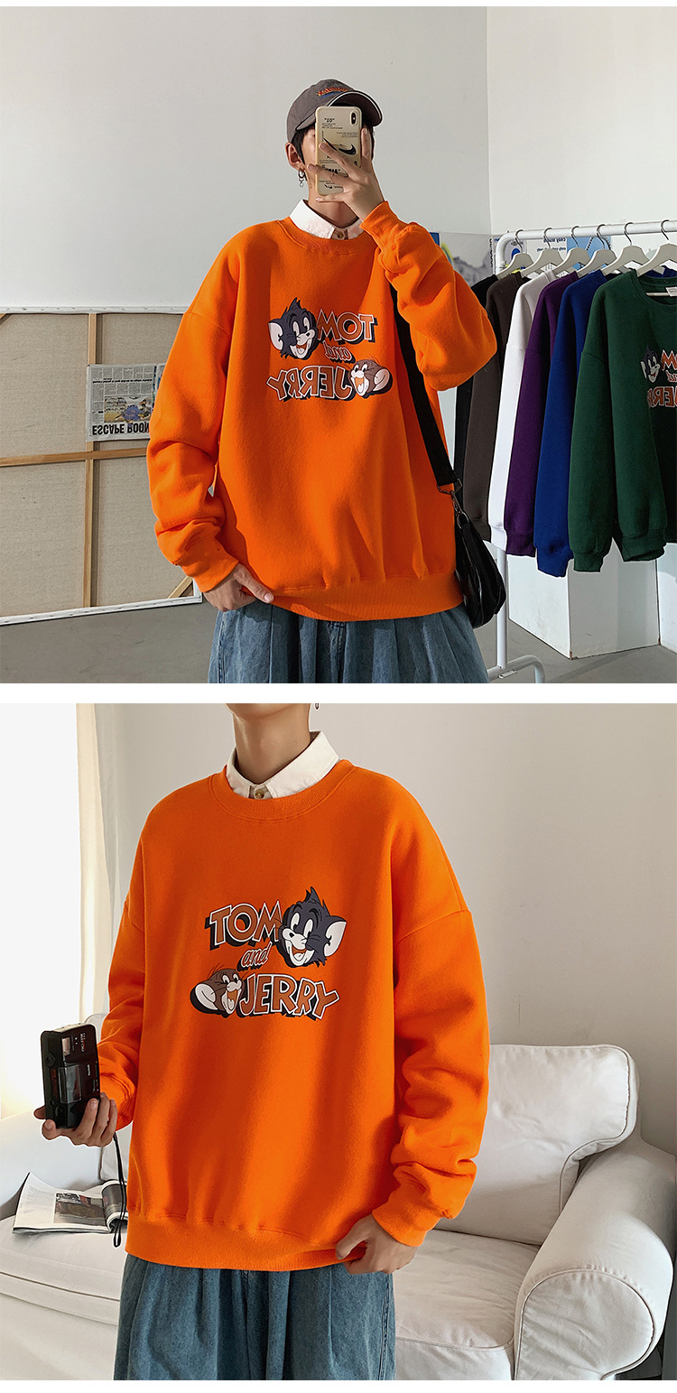 2020 New round Neck Brushed Hoody Men's KoreanStyle Loose Couple LongSleeved Tshirt Versatile Top Bottoming Shirt