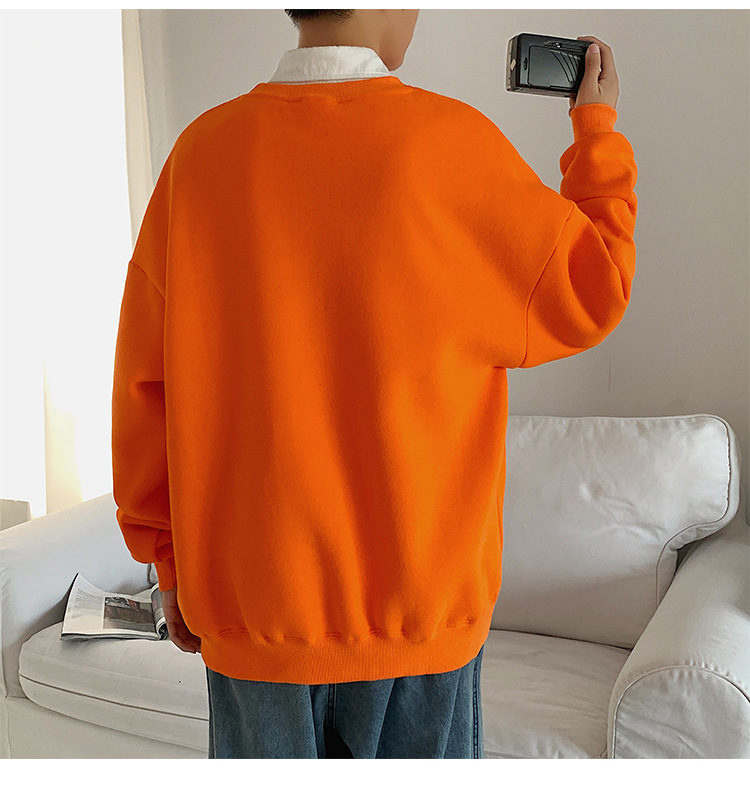 2020 New round Neck Brushed Hoody Men's KoreanStyle Loose Couple LongSleeved Tshirt Versatile Top Bottoming Shirt