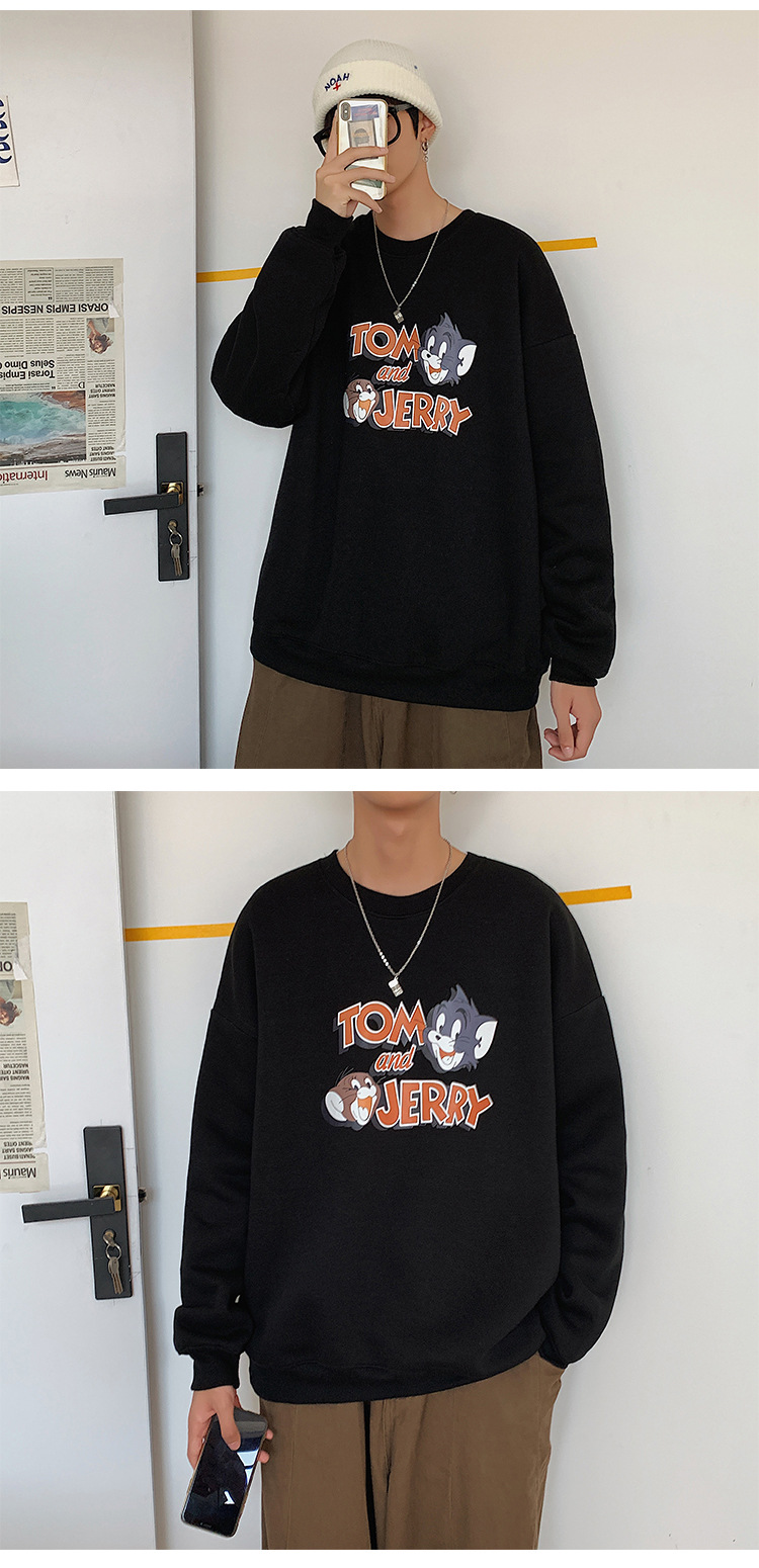 2020 New round Neck Brushed Hoody Men's KoreanStyle Loose Couple LongSleeved Tshirt Versatile Top Bottoming Shirt