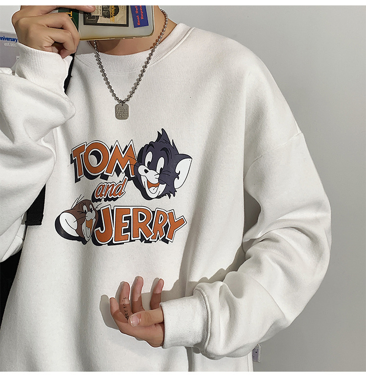 2020 New round Neck Brushed Hoody Men's KoreanStyle Loose Couple LongSleeved Tshirt Versatile Top Bottoming Shirt