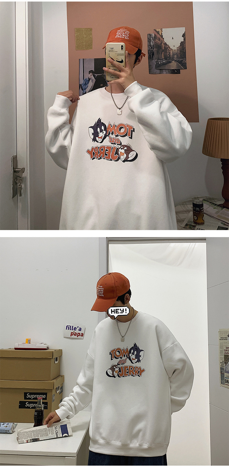 2020 New round Neck Brushed Hoody Men's KoreanStyle Loose Couple LongSleeved Tshirt Versatile Top Bottoming Shirt