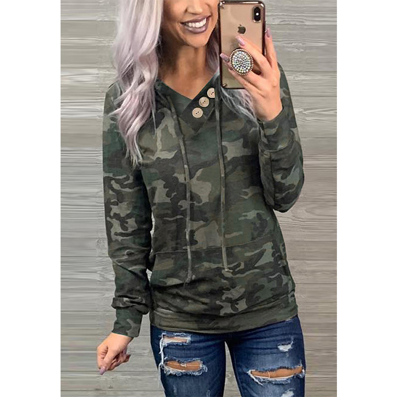 2020 Autumn and Winter New Women's Printed Pullover Hoody Vneck LongSleeved Hooded Sweater Women's Upper Y322