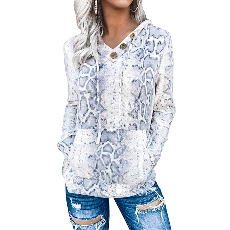 2020 Autumn and Winter New Women's Printed Pullover Hoody Vneck LongSleeved Hooded Sweater Women's Upper Y322