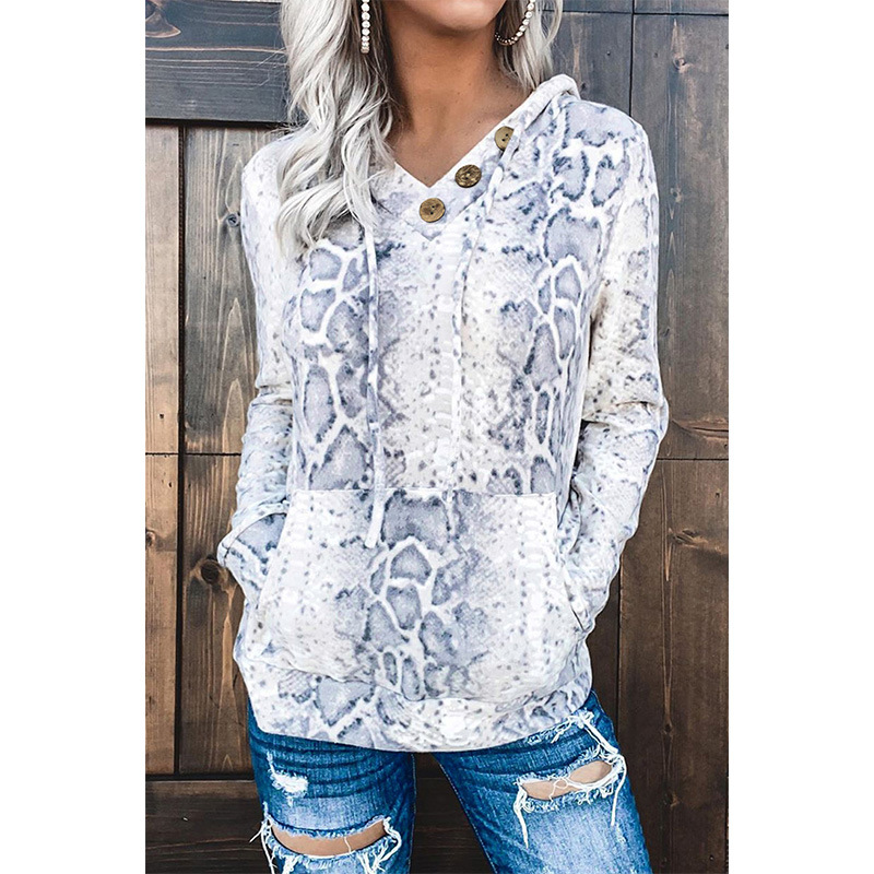 2020 Autumn and Winter New Women's Printed Pullover Hoody Vneck LongSleeved Hooded Sweater Women's Upper Y322