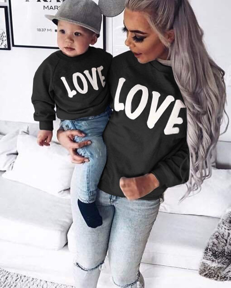 and American women's clothing ebay hot style long sleeve round neck letter LOVE parentchild clothing hoody OM8747 and American women's clothing ebay hot style long sleeve round neck letter LOVE parentchild clothing hoody OM8747