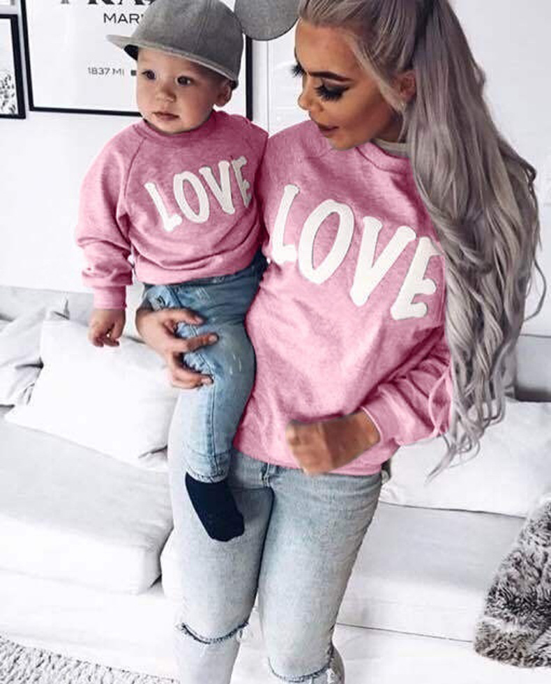 and American women's clothing ebay hot style long sleeve round neck letter LOVE parentchild clothing hoody OM8747 and American women's clothing ebay hot style long sleeve round neck letter LOVE parentchild clothing hoody OM8747