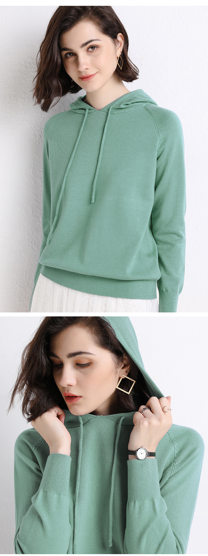 2021 Spring and Autumn New Ladies Knitted Hoodie Women's Solid Color Woolen Sweater Sweater Korean Style Slim-Fit Hoody 2021 Spring and Autumn New Ladies Knitted Hoodie Women's Solid Color Woolen Sweater Sweater Korean Style Slim-Fit Hoody