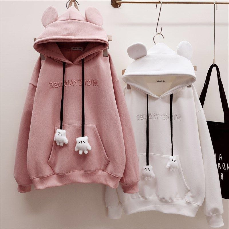 Japanese Sweater Trend Creative Mickey Embroidery Fashion Student Hoodie Loose plus Size Women's Clothing Sweater Hoody