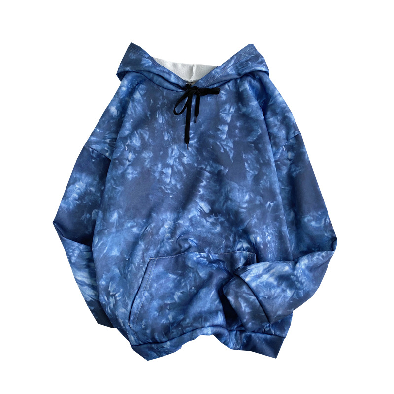 Winter Ins Fashion Brand Printing TieDyed Brushed Hoody Men&#039;s Korean Style Loose Trend AllMatch Couple Cover Top Clothes