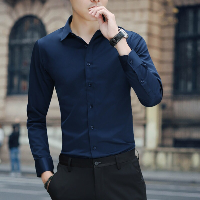 White shirt men's long sleeve business suit primer work clothes solid color non-ironing shirt ht White shirt men's long sleeve business suit primer work clothes solid color non-ironing shirt ht