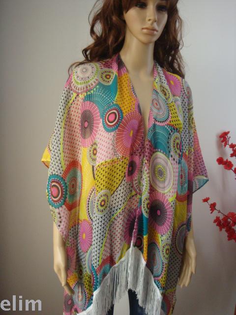 New chiffon printed suntan beach towel with split beard shawl front