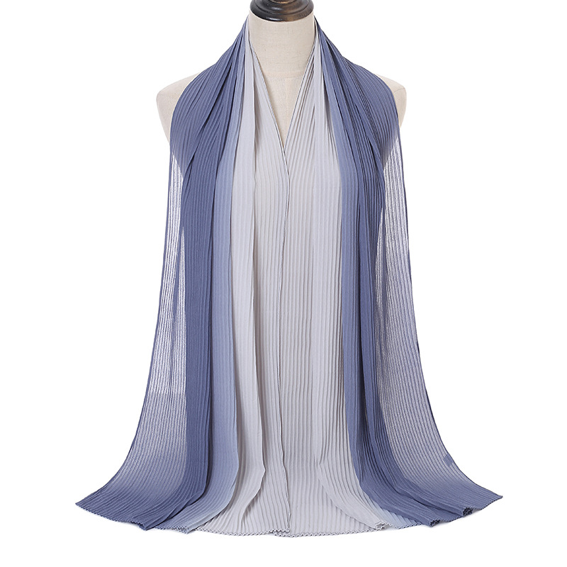 Cross-Border Hot Selling Transitional Pearl Chiffon Pleated Scarf Popular Color Stitching Thickened Chiffon Women&#039;s Scarf Yw135