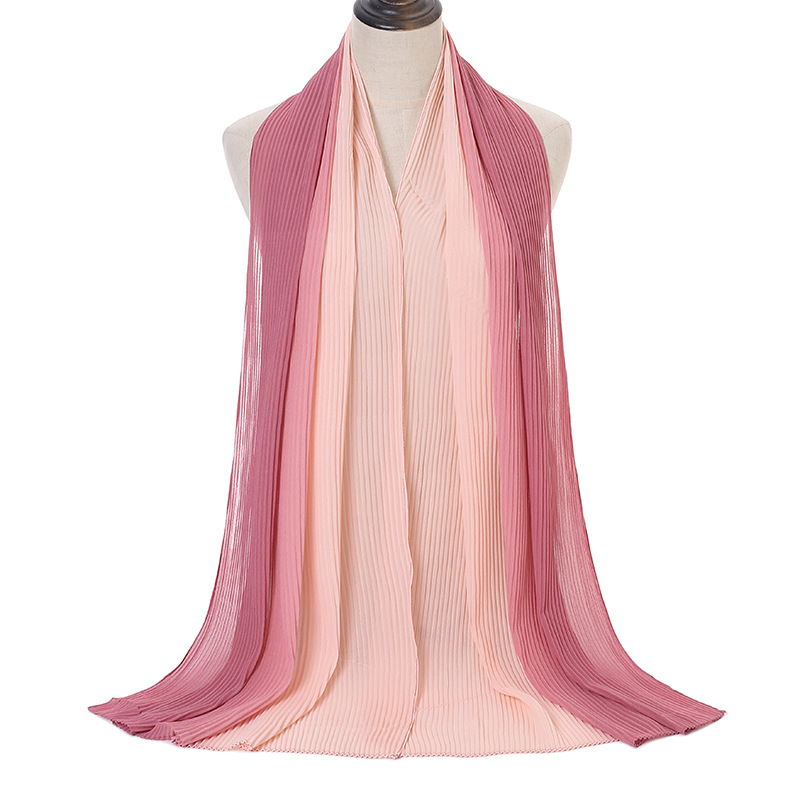 Cross-Border Hot Selling Transitional Pearl Chiffon Pleated Scarf Popular Color Stitching Thickened Chiffon Women's Scarf Yw135 Cross-Border Hot Selling Transitional Pearl Chiffon Pleated Scarf Popular Color Stitching Thickened Chiffon Women's Scarf Yw135