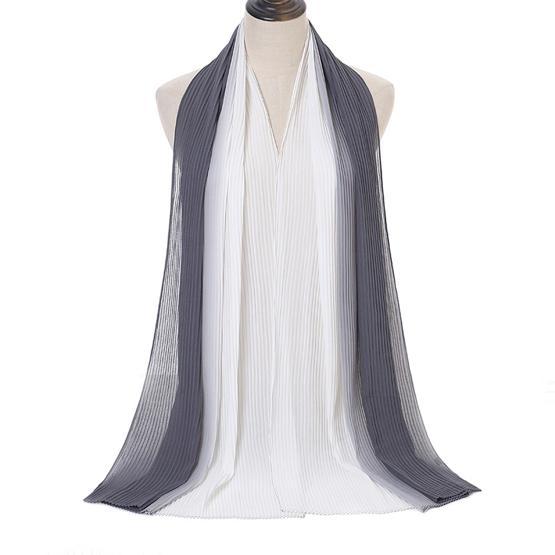 Cross-Border Hot Selling Transitional Pearl Chiffon Pleated Scarf Popular Color Stitching Thickened Chiffon Women's Scarf Yw135 Cross-Border Hot Selling Transitional Pearl Chiffon Pleated Scarf Popular Color Stitching Thickened Chiffon Women's Scarf Yw135