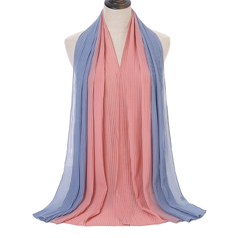 Cross-Border Hot Selling Transitional Pearl Chiffon Pleated Scarf Popular Color Stitching Thickened Chiffon Women's Scarf Yw135 Cross-Border Hot Selling Transitional Pearl Chiffon Pleated Scarf Popular Color Stitching Thickened Chiffon Women's Scarf Yw135