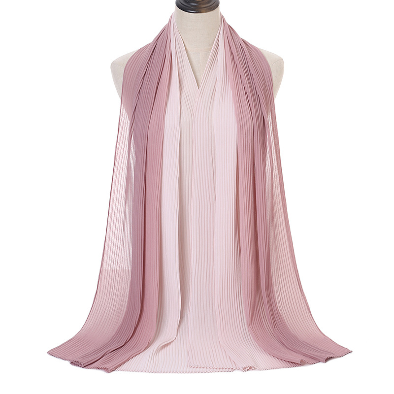 Cross-Border Hot Selling Transitional Pearl Chiffon Pleated Scarf Popular Color Stitching Thickened Chiffon Women's Scarf Yw135 Cross-Border Hot Selling Transitional Pearl Chiffon Pleated Scarf Popular Color Stitching Thickened Chiffon Women's Scarf Yw135