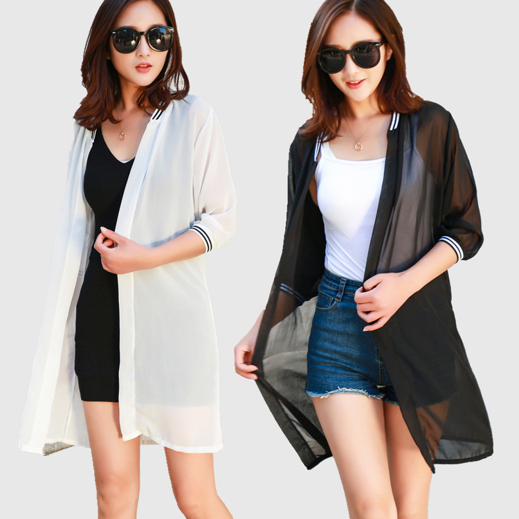 Korean Style Summer New Large Size Women&#039;s Clothing Loose Sun-Protection Shirt Chiffon Shawl Cardigan Long Thin Coat Sun Protection Clothing