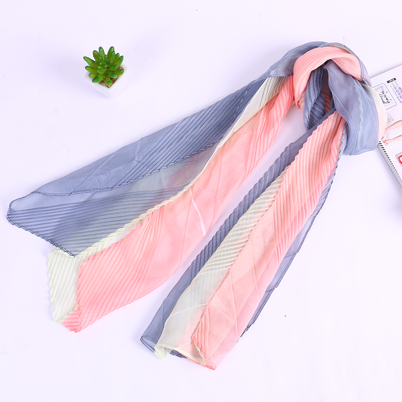 0D Chiffon Steel Wire Diagonal Ruffled Wave Edge Pearl Korean Scarf 2019 Spring/ Summer New