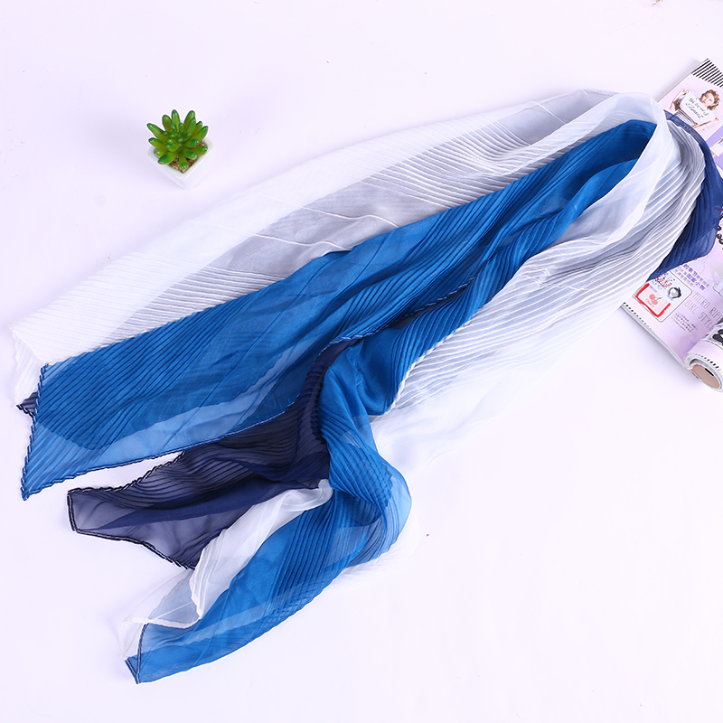 0D Chiffon Steel Wire Diagonal Ruffled Wave Edge Pearl Korean Scarf 2019 Spring/ Summer New