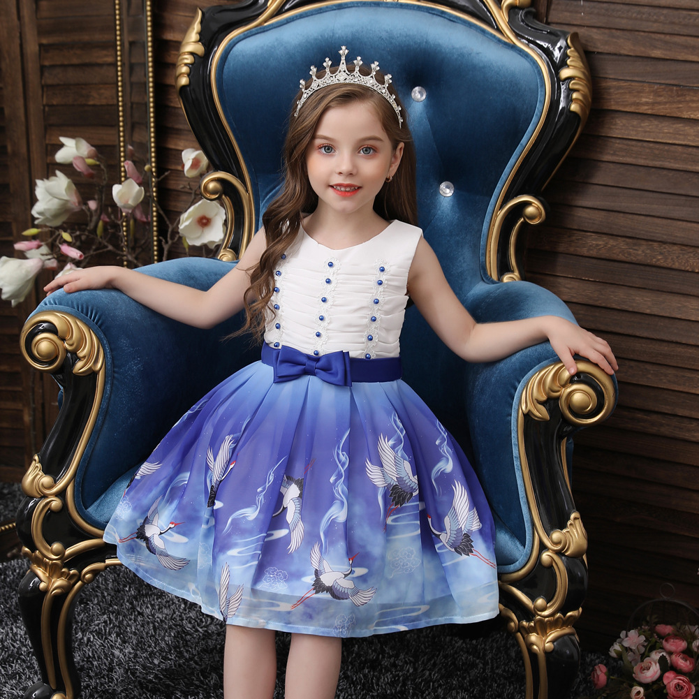 Children&#039;s Show Dress Christmas Chiffon print Dress Children Cross Boundary Children&#039;s Wedding Dress Princess Dress
