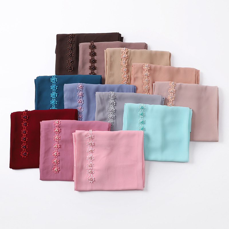 New Indonesia Baotou Scarf Pearl Chiffon Material Nail Pearl Decorative Scarf Scarf Wholesale New Indonesia Baotou Scarf Pearl Chiffon Material Nail Pearl Decorative Scarf Scarf Wholesale