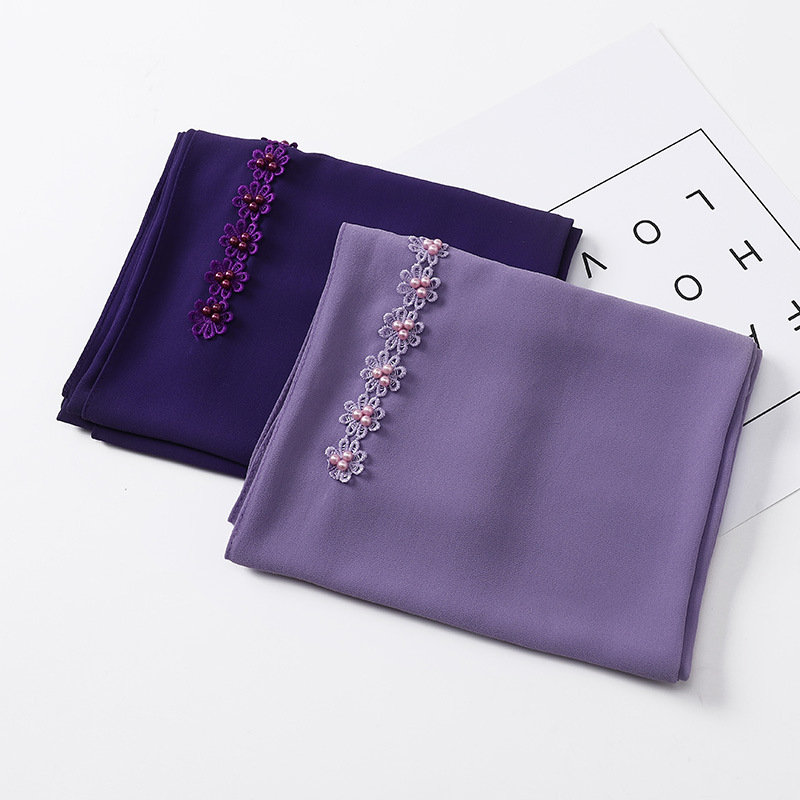 New Indonesia Baotou Scarf Pearl Chiffon Material Nail Pearl Decorative Scarf Scarf Wholesale New Indonesia Baotou Scarf Pearl Chiffon Material Nail Pearl Decorative Scarf Scarf Wholesale
