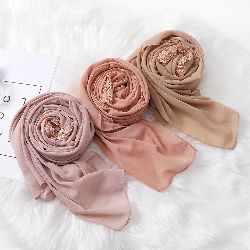 New Indonesia Baotou Scarf Pearl Chiffon Material Nail Pearl Decorative Scarf Scarf Wholesale New Indonesia Baotou Scarf Pearl Chiffon Material Nail Pearl Decorative Scarf Scarf Wholesale