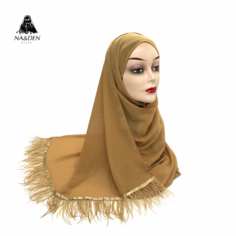 High Quality Cross-Border Amazon New Chiffon Belt Feather Women Scarf Islamic Fashion Baotou One Piece Dropshipping