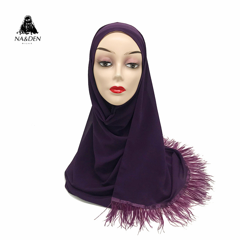 High Quality Cross-Border Amazon New Chiffon Belt Feather Women Scarf Islamic Fashion Baotou One Piece Dropshipping