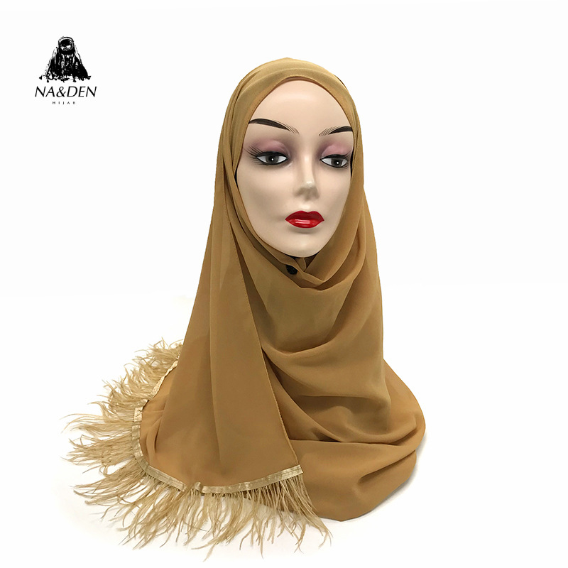 High Quality Cross-Border Amazon New Chiffon Belt Feather Women Scarf Islamic Fashion Baotou One Piece Dropshipping High Quality Cross-Border Amazon New Chiffon Belt Feather Women Scarf Islamic Fashion Baotou One Piece Dropshipping