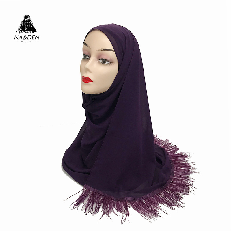 High Quality Cross-Border Amazon New Chiffon Belt Feather Women Scarf Islamic Fashion Baotou One Piece Dropshipping High Quality Cross-Border Amazon New Chiffon Belt Feather Women Scarf Islamic Fashion Baotou One Piece Dropshipping