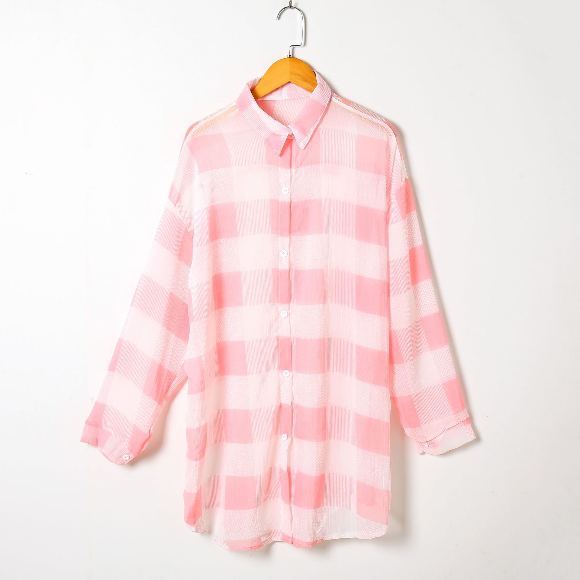 Sun Protection Shirt for Women 202 Summer Plaid Printed Shirt Sun Protection Clothing Large Size Loose Slimming Chiffon Thin Cardigan