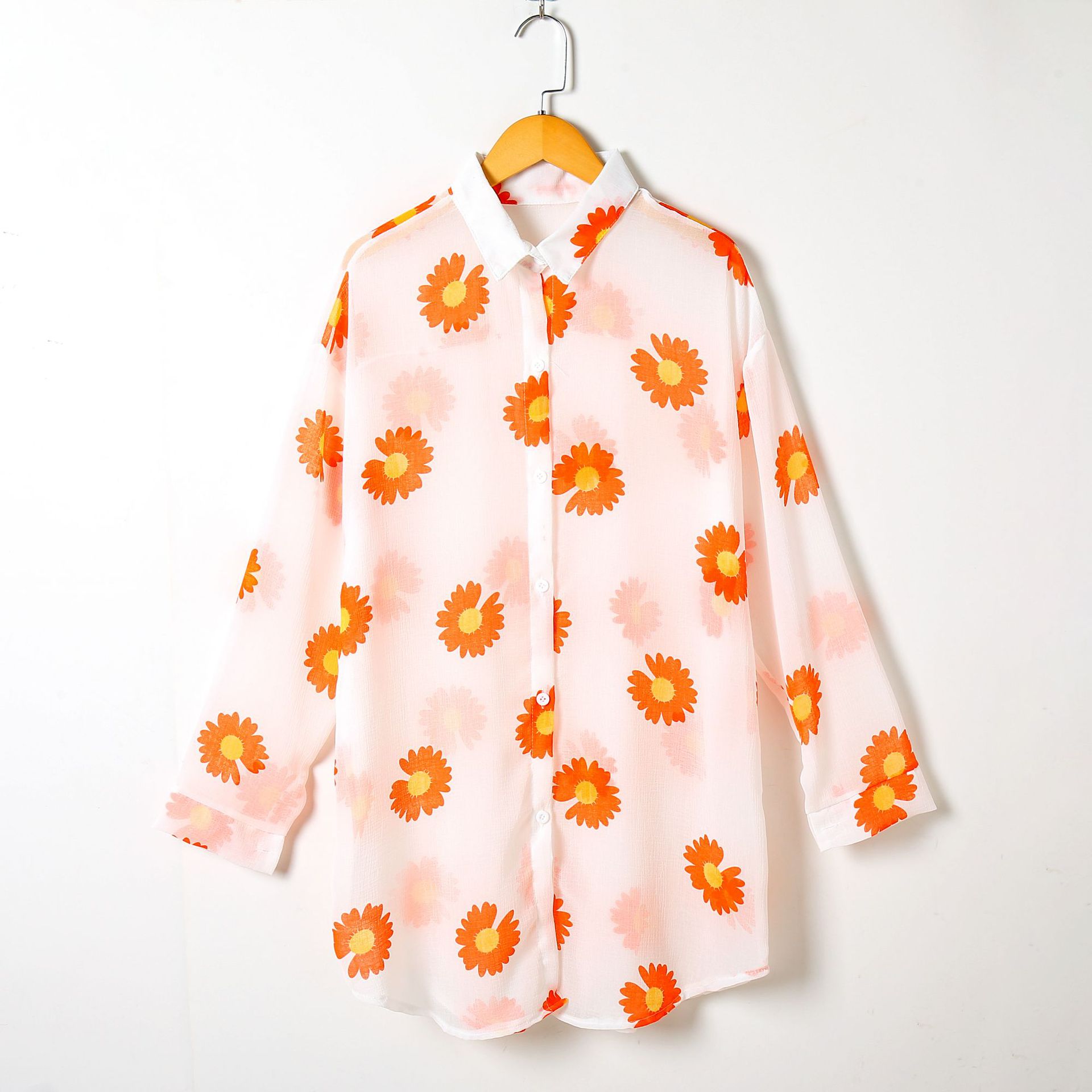 Sun Protection Shirt for Women 202 Summer Chrysanthemum Printed Shirt Sun Protection Clothing Large Size Loose Western Style Chiffon Thin Cardigan Sun Protection Shirt for Women 202 Summer Chrysanthemum Printed Shirt Sun Protection Clothing Large Size Loose Western Style Chiffon Thin Cardigan