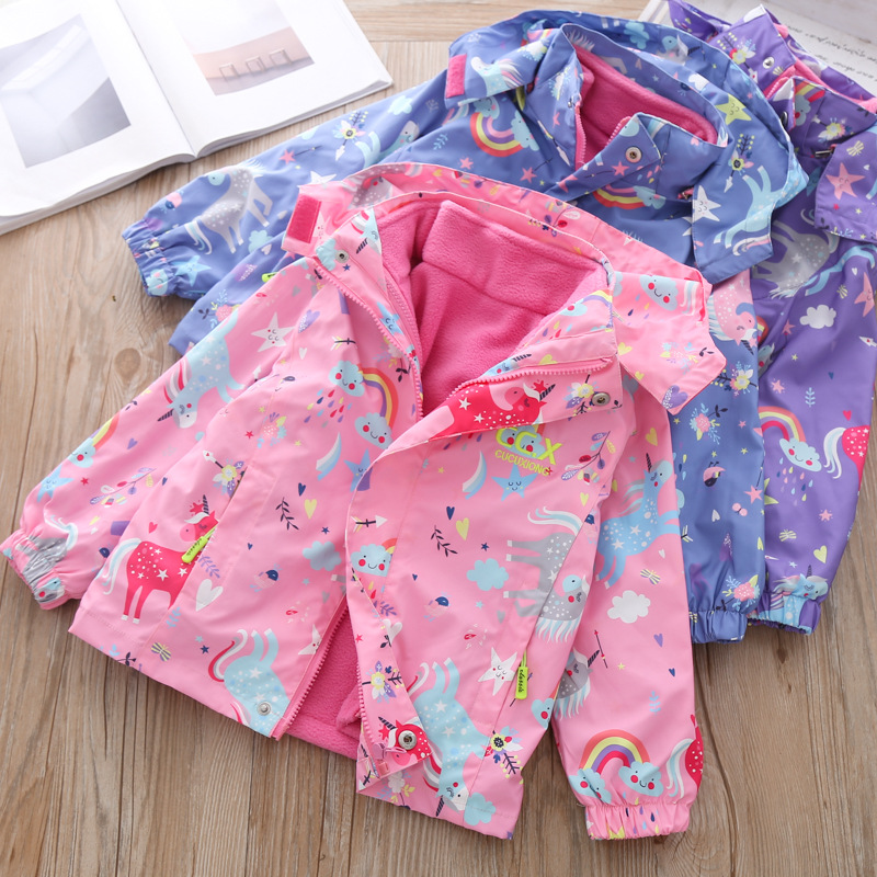 Girls' Jackets 2020 New Fleece-Lined Detachable Three-in-One Baby Girl Rainbow Fashionable Jacket Children's Autumn and Winter Clothes