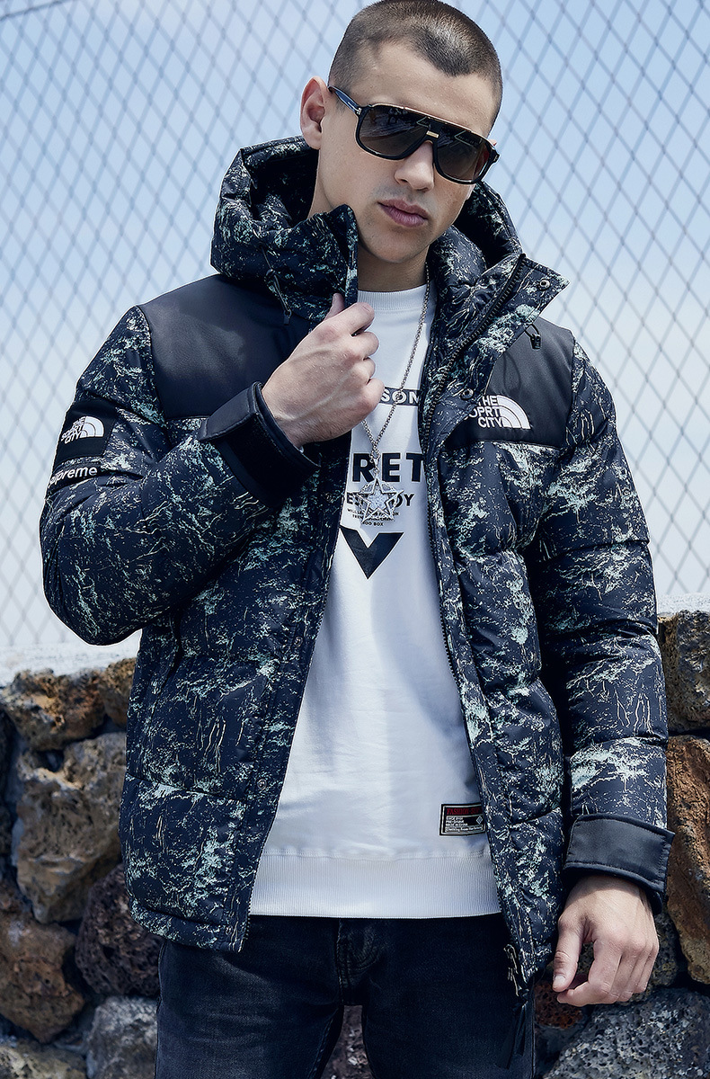 Foreign Trade European and American Cotton-Padded Coat Men's Winter Men's Jackets Hooded down Jacket Men's Fashion Brand Thickening Print Outdoor Cotton-Padded Jacket