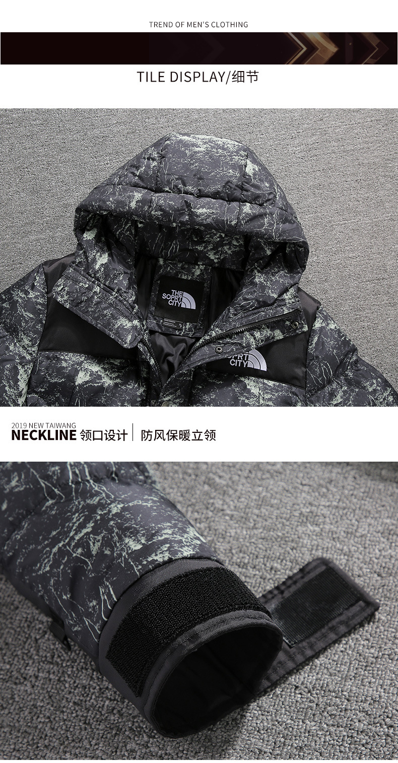 Foreign Trade European and American Cotton-Padded Coat Men's Winter Men's Jackets Hooded down Jacket Men's Fashion Brand Thickening Print Outdoor Cotton-Padded Jacket