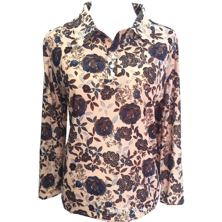 2019 new middle-aged and elderly women's spring wear long-sleeve mom ice silk lapel plain long-sleeve T-shirt clothing small 2019 new middle-aged and elderly women's spring wear long-sleeve mom ice silk lapel plain long-sleeve T-shirt clothing small