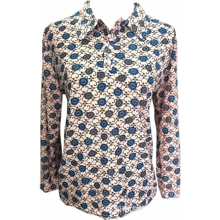 2019 new middle-aged and elderly women's spring wear long-sleeve mom ice silk lapel plain long-sleeve T-shirt clothing small 2019 new middle-aged and elderly women's spring wear long-sleeve mom ice silk lapel plain long-sleeve T-shirt clothing small