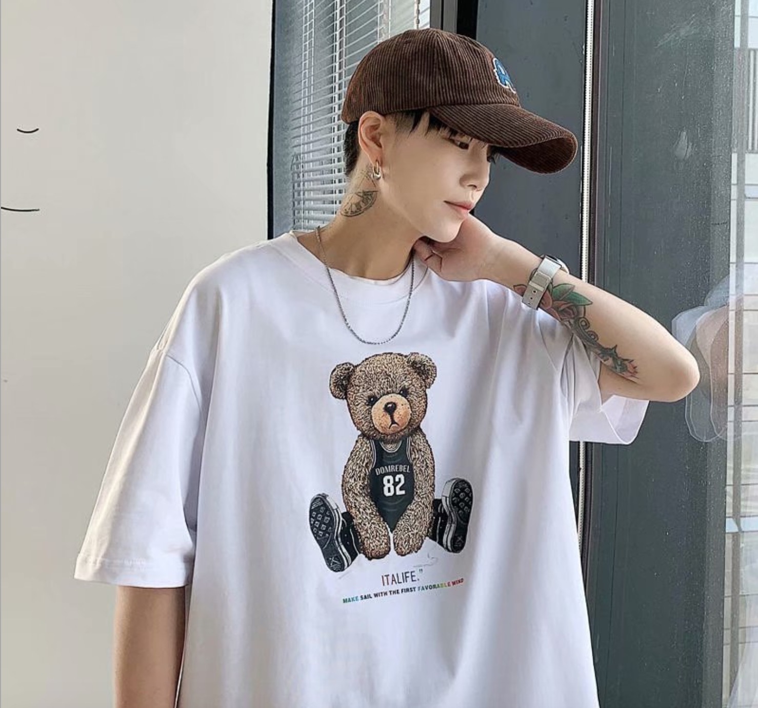 Summer Cartoon Short Sleeve T-shirt Men&#039;s Trendy All-Match Loose Half Sleeve Student Top Ins Couple Half Sleeve