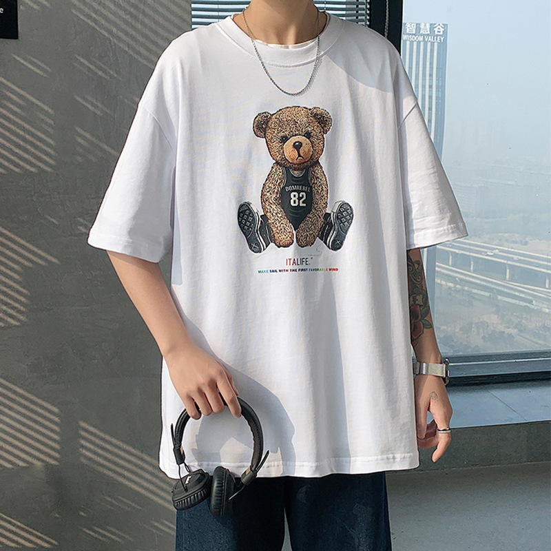 Summer Cartoon Short Sleeve T-shirt Men&#039;s Trendy All-Match Loose Half Sleeve Student Top Ins Couple Half Sleeve