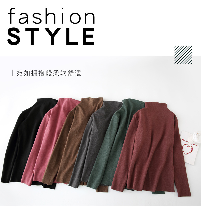 Cationic Bottoming Shirt Women's Autumn and Winter New Internet Celebrity Warm Top Knitted Inner Match Half-High Collar Long Sleeves T-shirt Cationic Bottoming Shirt Women's Autumn and Winter New Internet Celebrity Warm Top Knitted Inner Match Half-High Collar Long Sleeves T-shirt