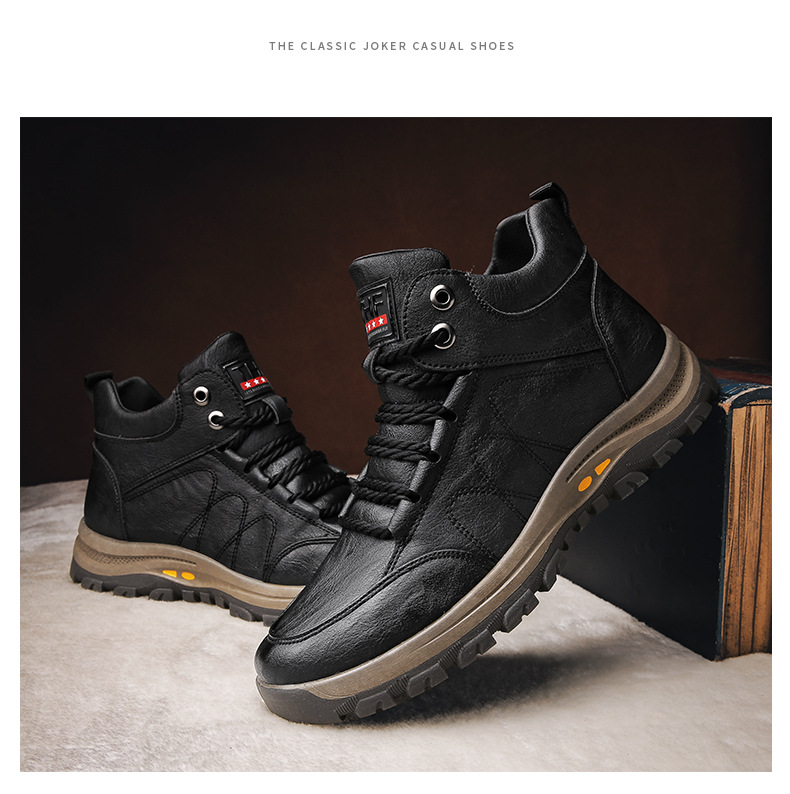 Men's Shoes Cotton-Padded Shoes with Velvet 2020 Winter High-Top Leisure Climbing Trendy Shoes Men's Trendy Wild Leather Shoes Autumn New