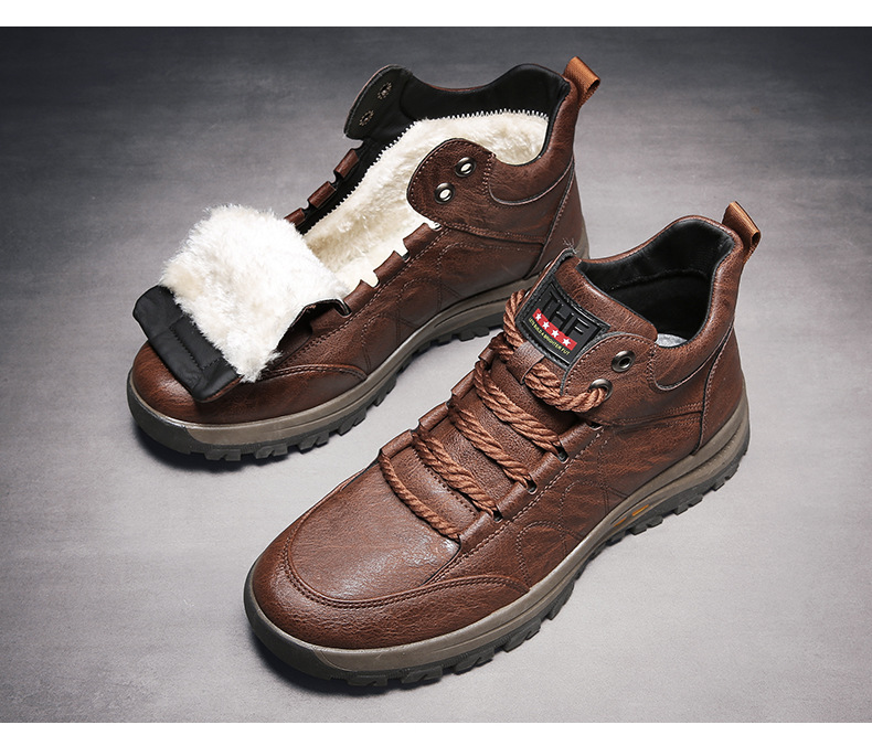 Men's Shoes Cotton-Padded Shoes with Velvet 2020 Winter High-Top Leisure Climbing Trendy Shoes Men's Trendy Wild Leather Shoes Autumn New